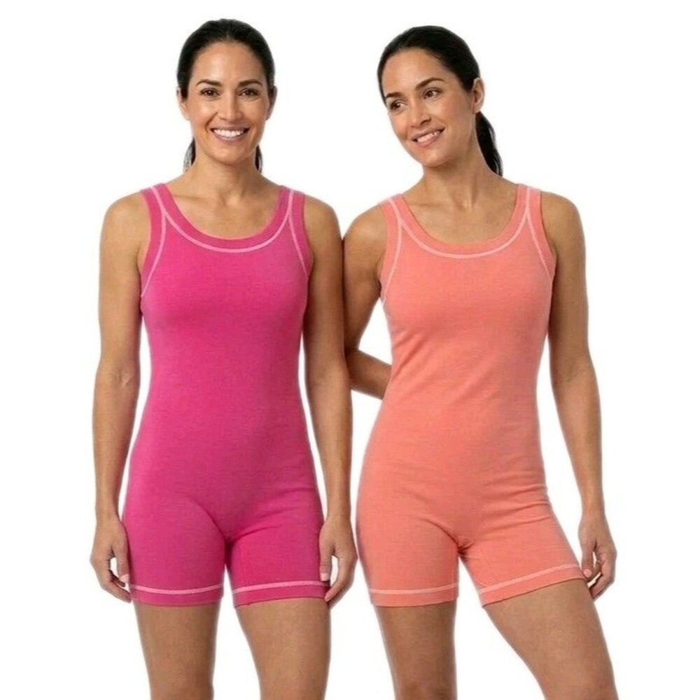 Gilda Marx VTG Pink Peach Cotton Unitard Biketard Singlet Lot of 2 Size XS (Y/J)